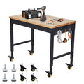 48"x 24" Workbench for Garage, Rolling Heavy-Duty Worktable with Power Outlet and Lockable Wheels, Adjustable Height