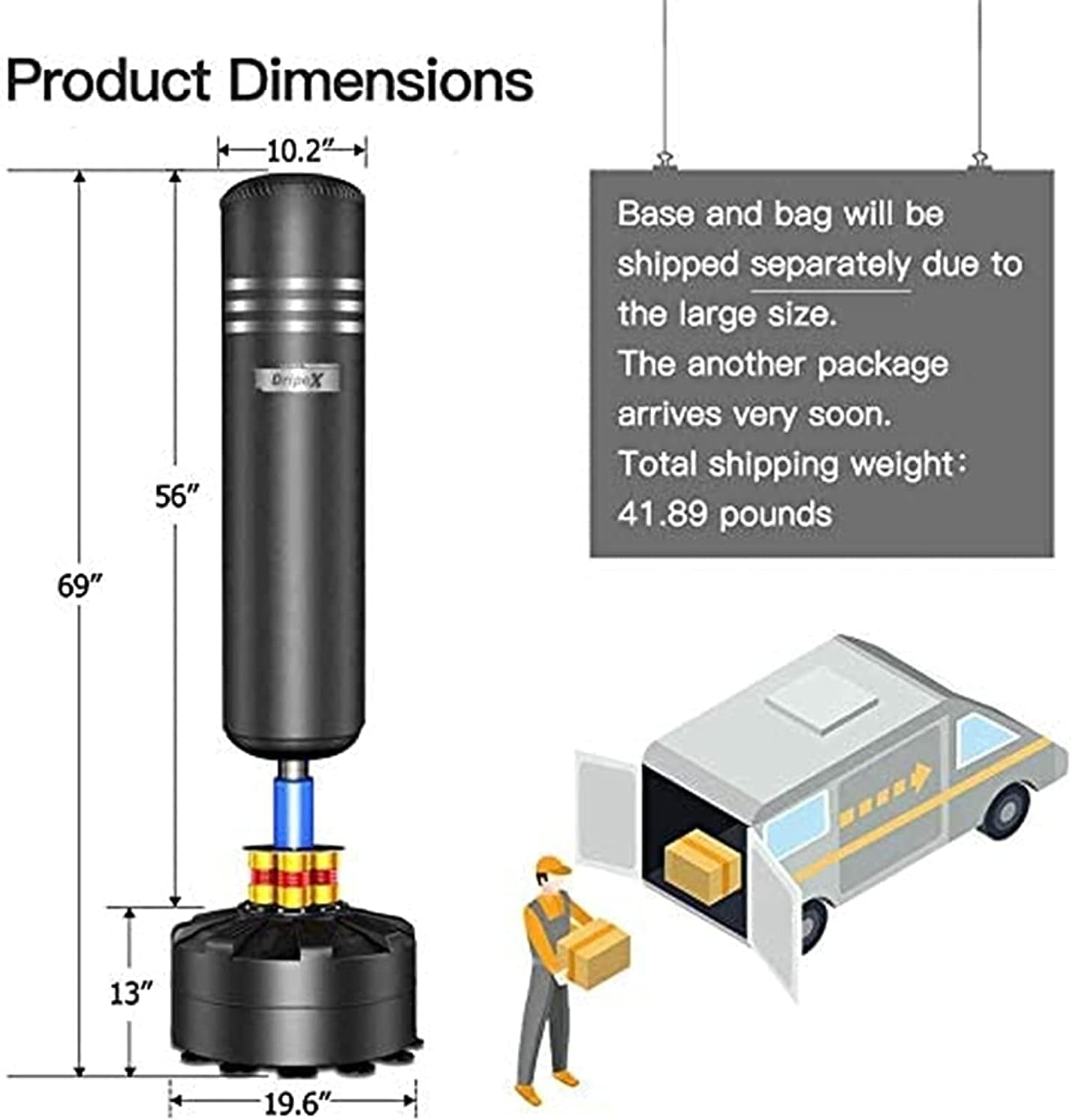 Free Standing Punching Bag for Adults, 69'' Heavy Boxing Bag with Stand, Boxing Equipment for Fight Camp Home Gym
