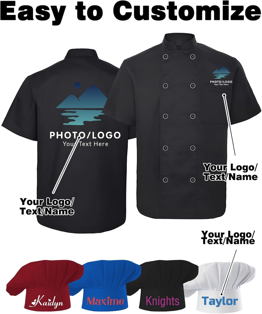 Chef Coat Personalized Men/Women Chef Jacket Bulk Customized Logo/Name/Text Chef Coat with Pockets Restaurant/Hotel