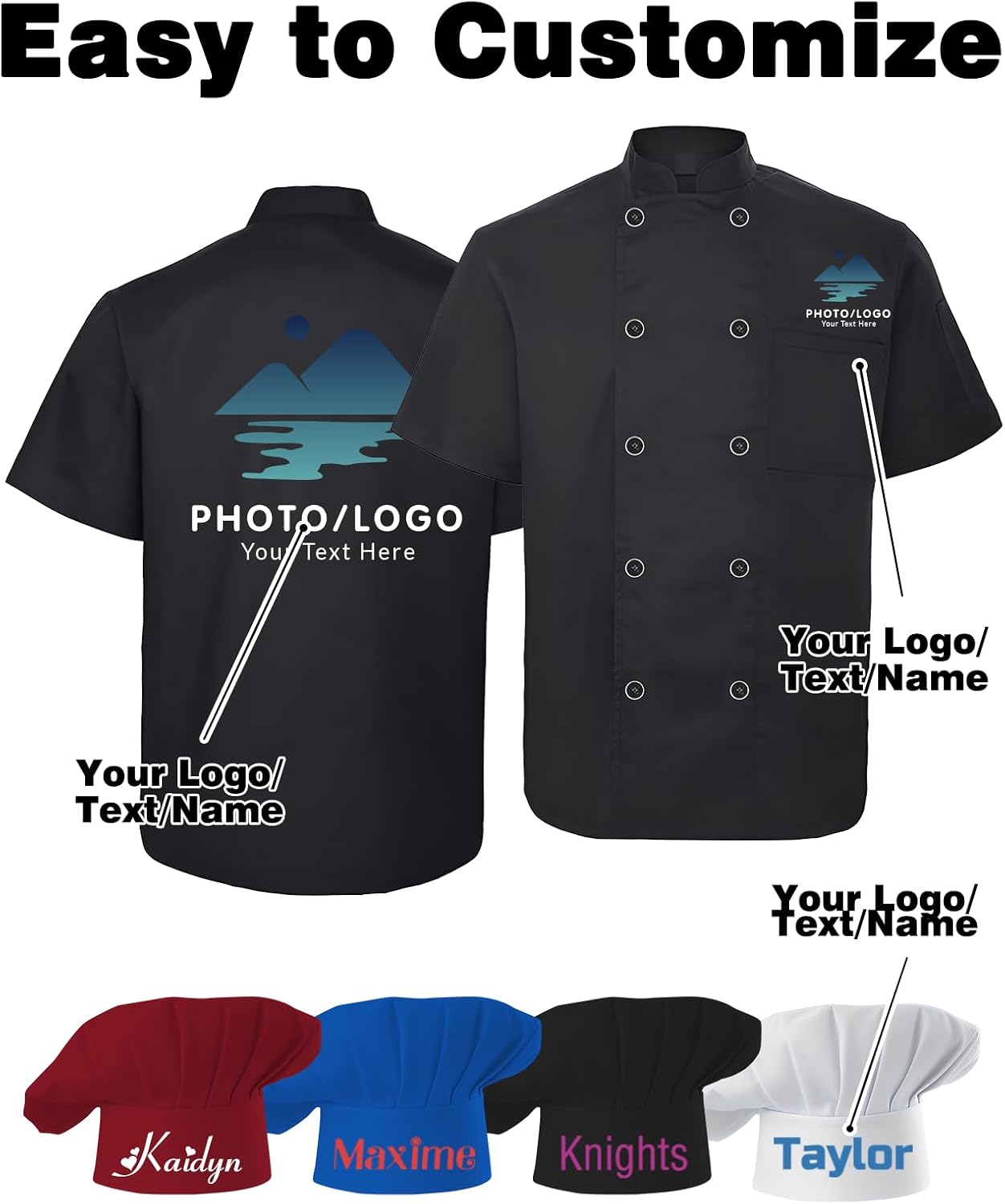 Chef Coat Personalized Men/Women Chef Jacket Bulk Customized Logo/Name/Text Chef Coat with Pockets Restaurant/Hotel