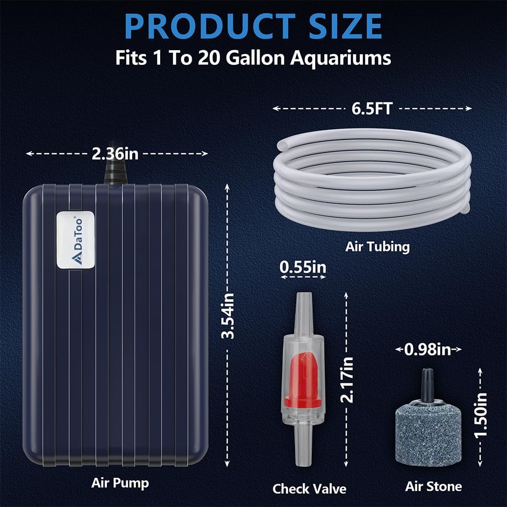 Aquarium Air Pump Compact Fish Tank Air Pump Quiet Aquarium Bubbler Aerator Buckets Oxygen Aerator Pump for 1 to 20
