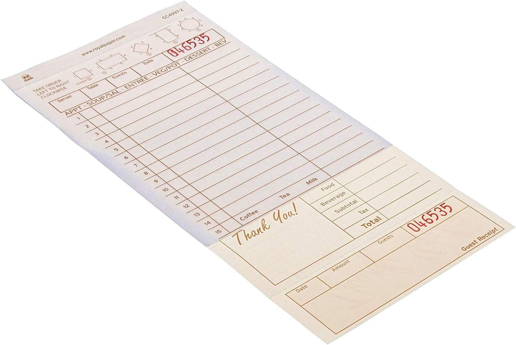 AmerCare Royal Tan Loose Guest Check Paper Receipt Book, Carbonless Order Book with 15 Lines, 2 Part Booked, Case of