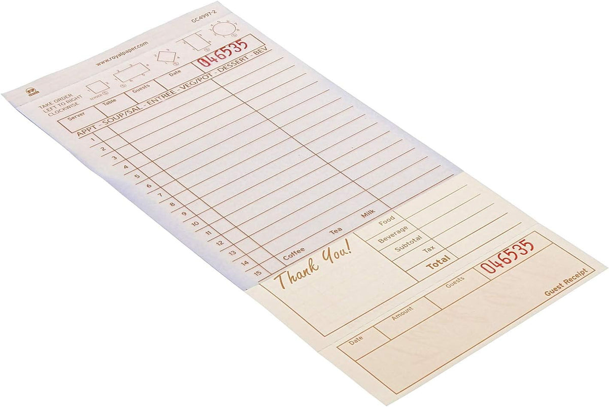 AmerCare Royal Tan Loose Guest Check Paper Receipt Book, Carbonless Order Book with 15 Lines, 2 Part Booked, Case of