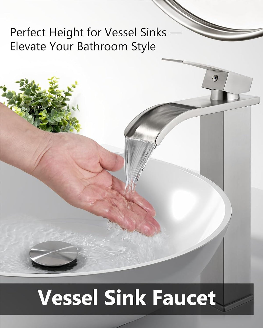 Brushed Nickel Waterfall Vessel Sink Faucet,Tall Bathroom Faucet