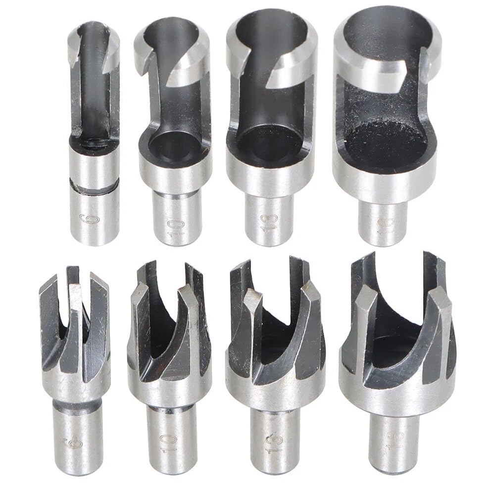 (8 Pack) Carbon Steel Wood Plug Hole Cutter Dowel Maker Shank Drill Bit Set