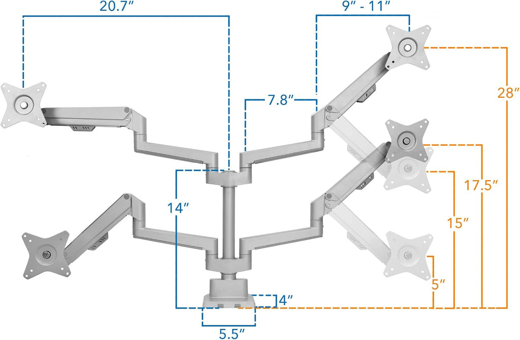 Dual Monitor Mount - Monitor Stands for 2 Monitors, Computer Arms on Desk Stand, Gas Spring Height Adjustable Desk
