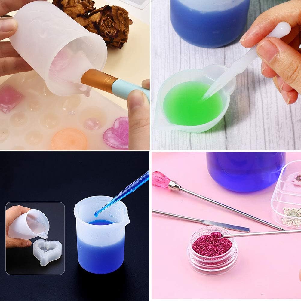 Resin Tools Set 22pcs, A3 Silicone Sheet with 100 ml Measuring Mixing Cups, Brushes Stir Sticks Spoons, Pipette for