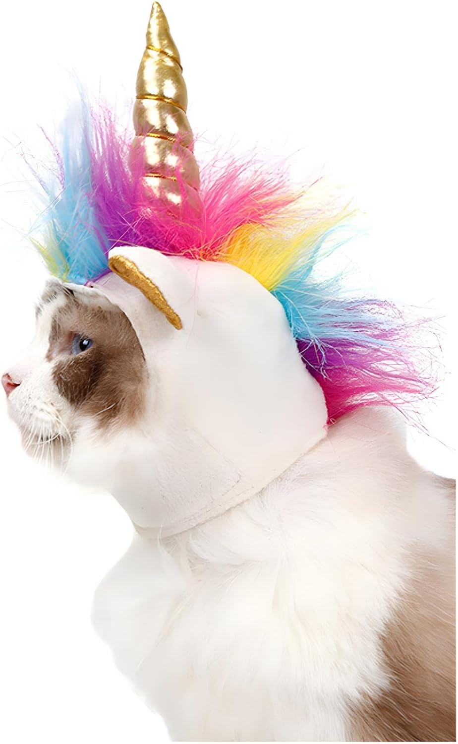 Cat Unicorn Hat with Ear Hole for Small Dogs Puppy, Cat Costume Accessory for Halloween, Cosplay Mane Cap (with Ear