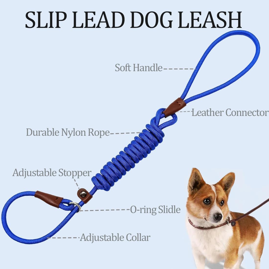 Slip Lead Control Leash for Dogs Training, 7ft x 1/4", Dark Blue