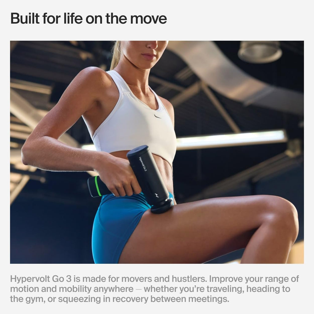 Hypervolt Go 3 – Compact Handheld Percussion Massage Gun with QuietGlide Technology | 3 Speeds, Portable Lightweight