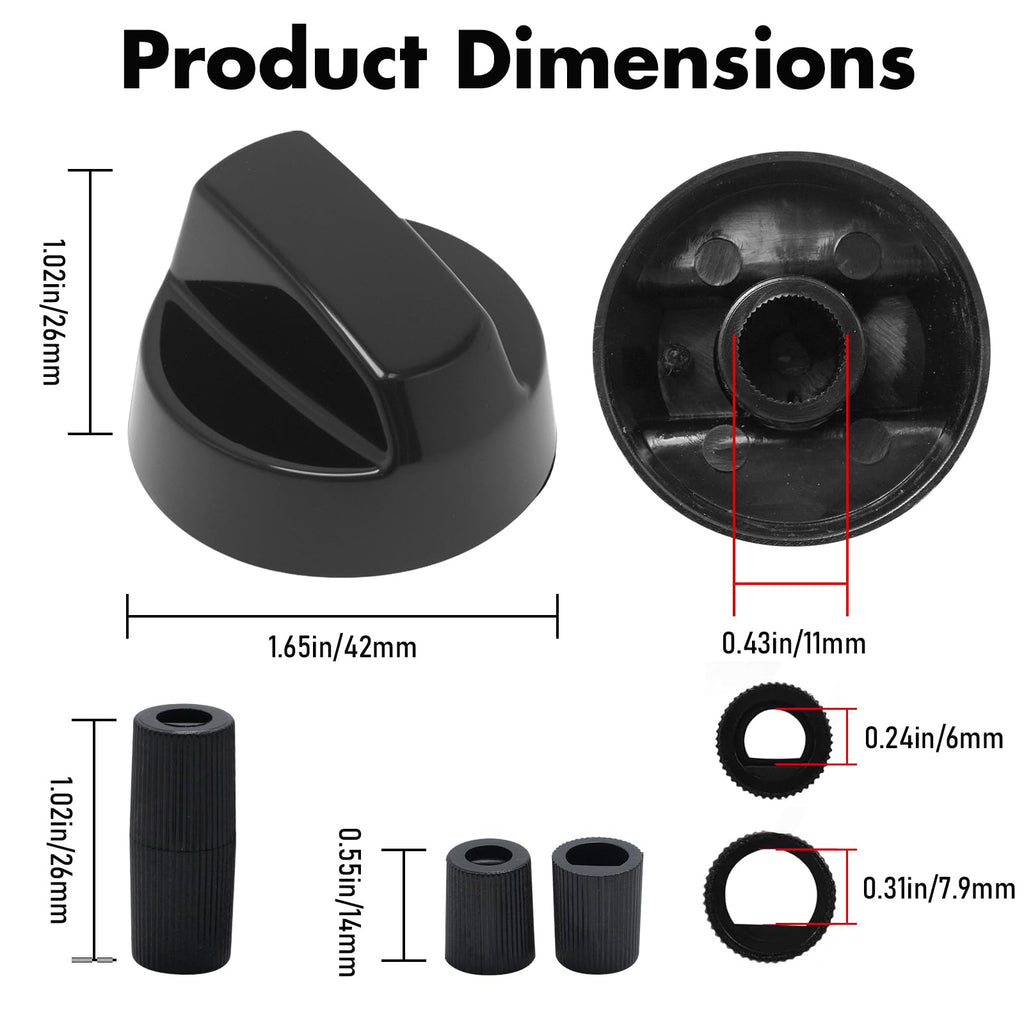 Zreneyfex 8 Pack Control Knobs with 24 Adapters, Replacement for Multiple Models Oven Stove and Range, Black Stove Knobs Replacement Set