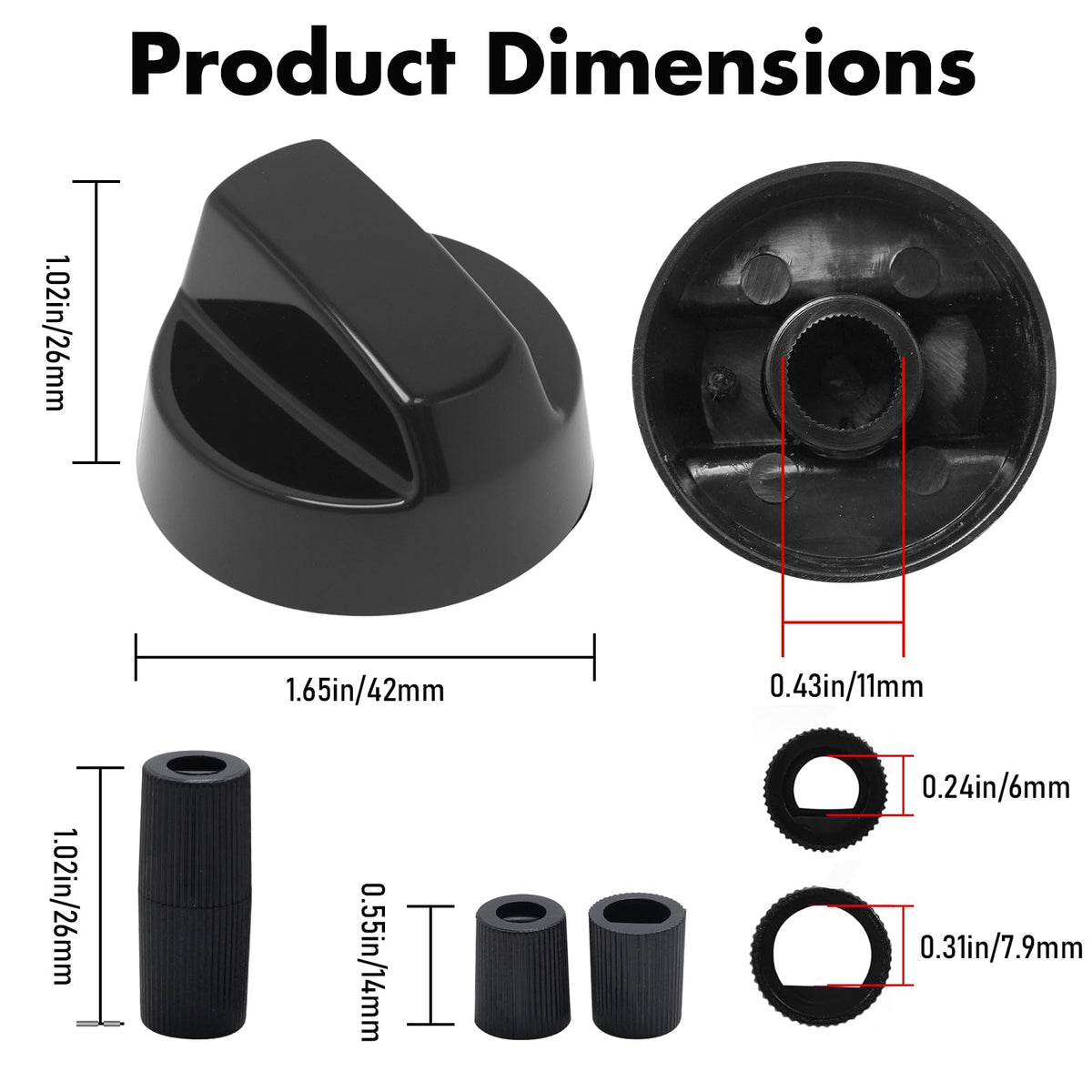 Zreneyfex 8 Pack Control Knobs with 24 Adapters, Replacement for Multiple Models Oven Stove and Range, Black Stove Knobs Replacement Set