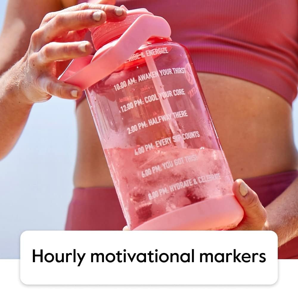 Motivational Water Bottle with Straw Lid and Time Marker (64 oz, Vivacity Purple) - Leakproof, BPA Free Water Bottle