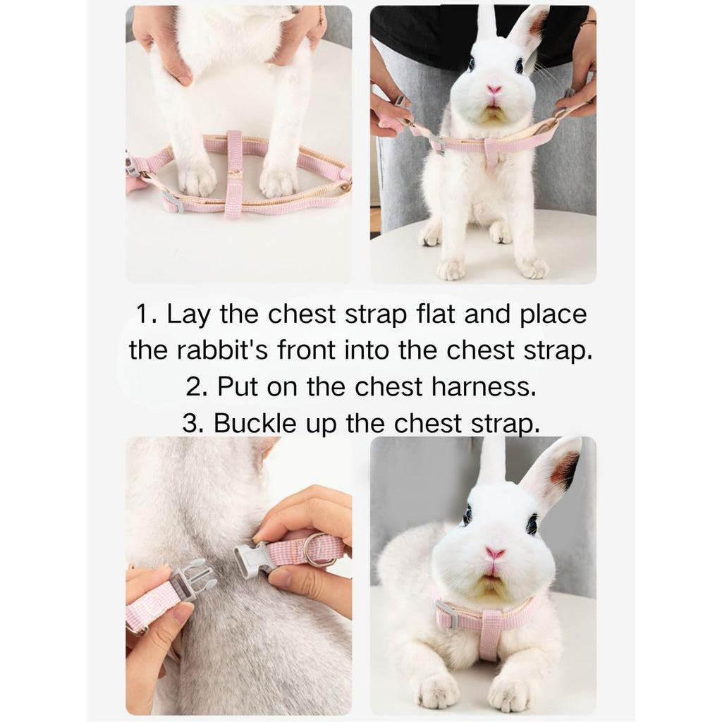 Rabbit Harness Leash Small Pet Adjustable Escape Proof Vest (Red,Medium)