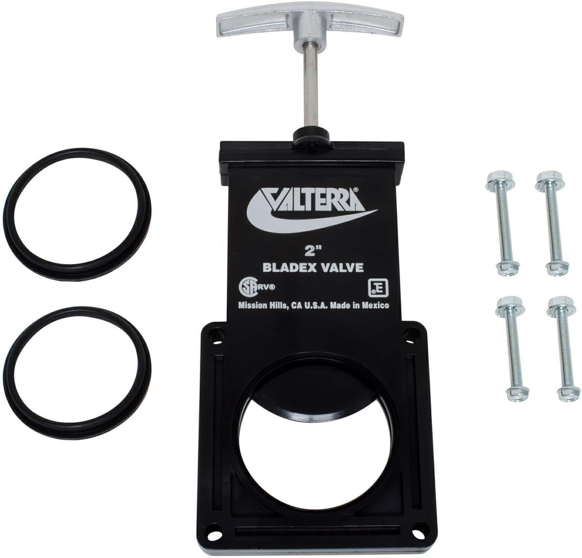 Valterra T1002VPM Bladex 2" Waste Valve Body with Metal Handle , Black