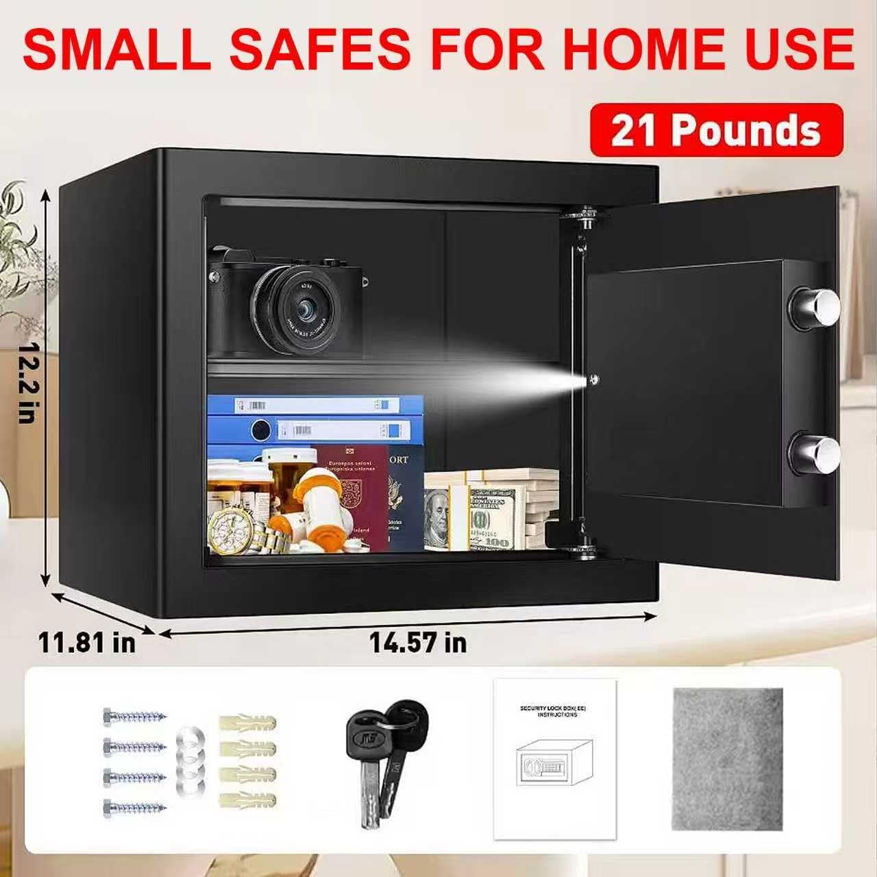 1.8 Cuft Small Fireproof Safe for Home Use, Safe Box Fireproof Waterproof with Programmable Keypad, Spare Keys and