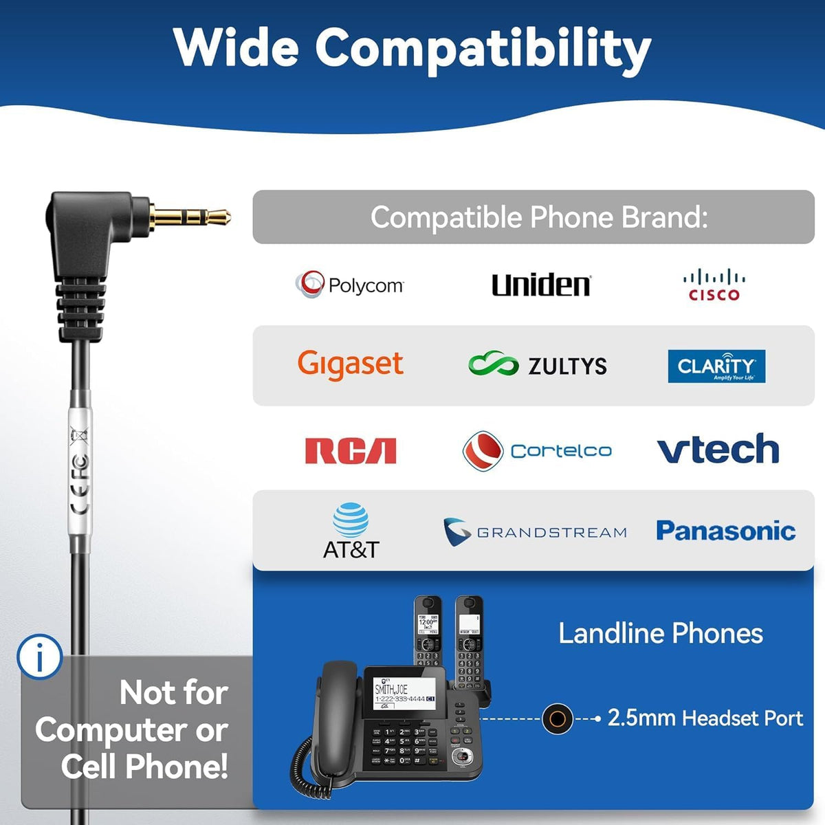 Phone Headset with Microphone Noise Cancelling, Telephone Headsets 2.5MM Jack Compatible with Panasonic AT&T RCA