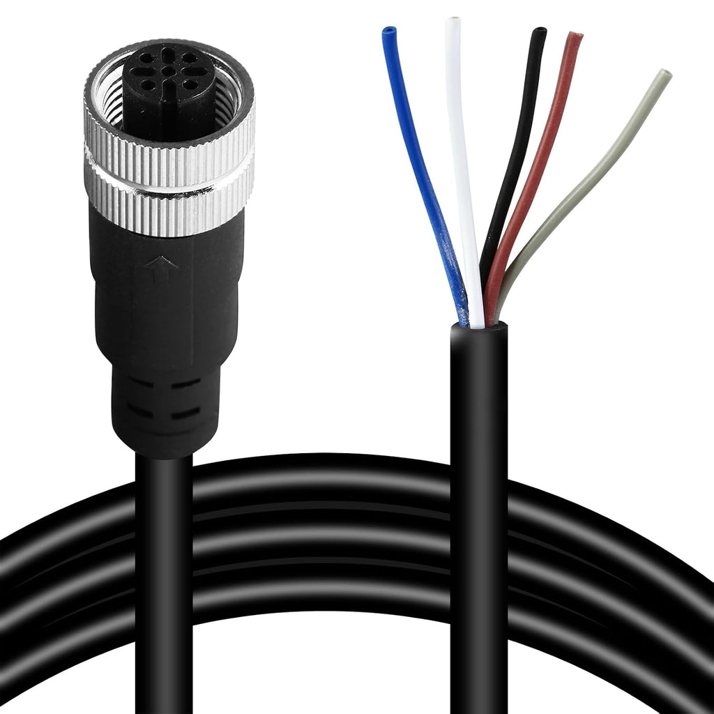 M12 5 Pins Female Connector Cables, Waterproof IP67 Solder Locking System, Brass Gold-Plated Contacts, A Code Straight Aviation Sensor Electrical Cable 60V 2A Industrial Grade Cable