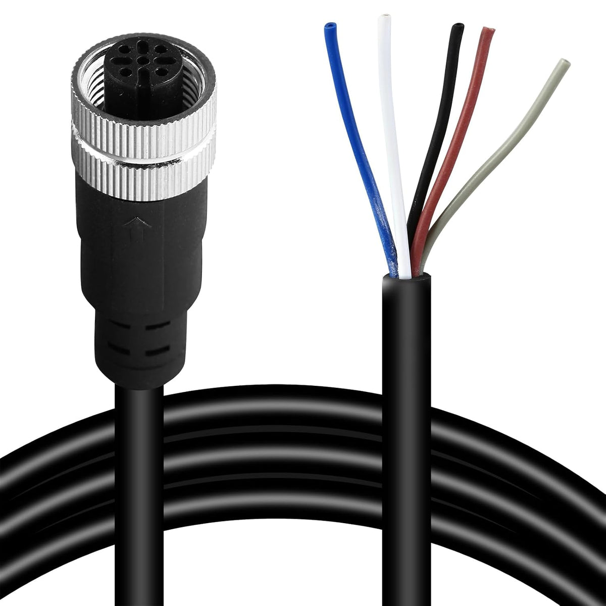M12 5 Pins Female Connector Cables, Waterproof IP67 Solder Locking System, Brass Gold-Plated Contacts, A Code Straight Aviation Sensor Electrical Cable 60V 2A Industrial Grade Cable