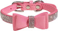 Pink Rhinestone Dog Collar with Bowknot and Leash-Ready D-Ring