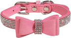 Pink Rhinestone Dog Collar with Bowknot and Leash-Ready D-Ring
