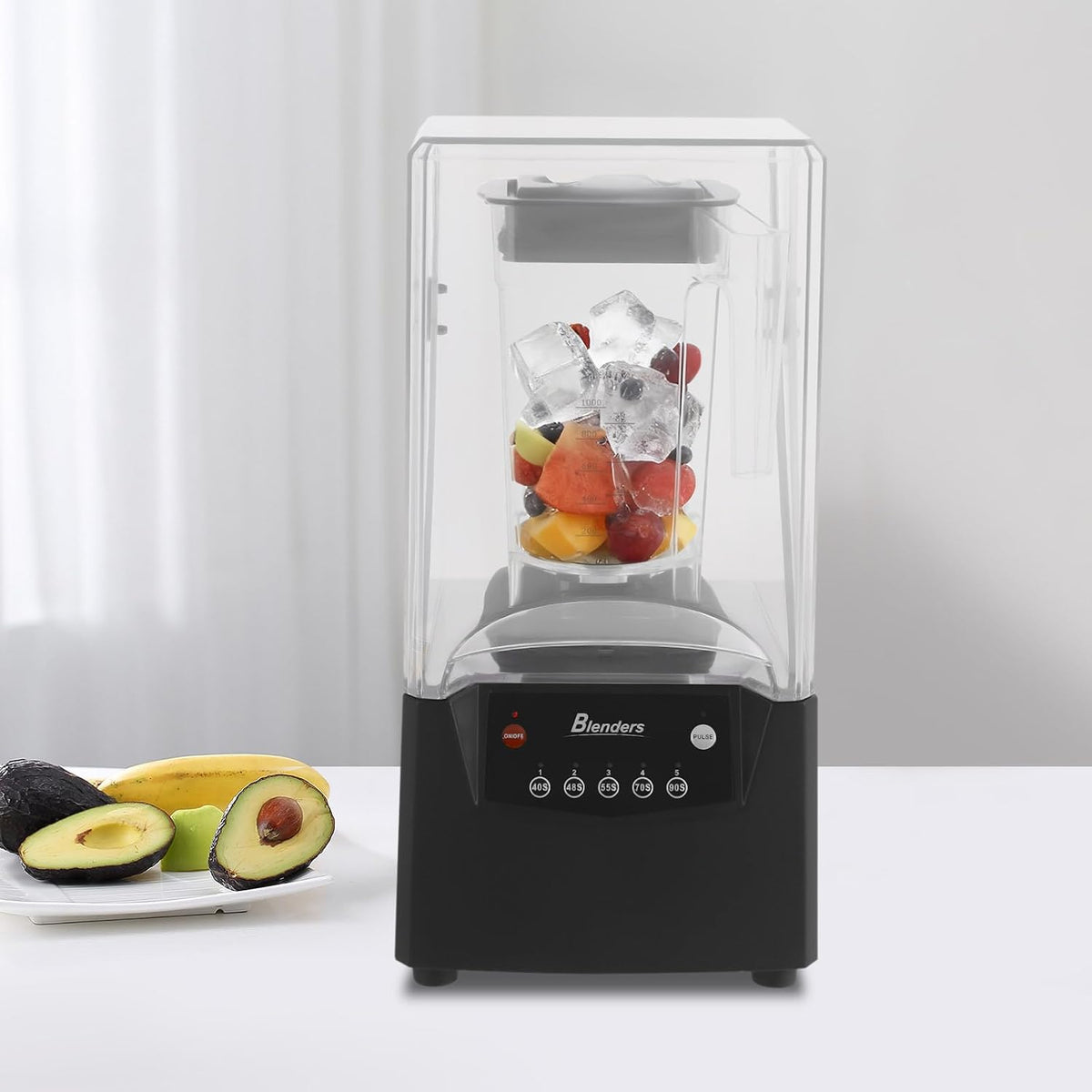 2600W Heavy-duty Commercial Blender With Shield Quiet Sound Enclosure 1.8L 110V,Used For Making Smoothies, Fruit Food