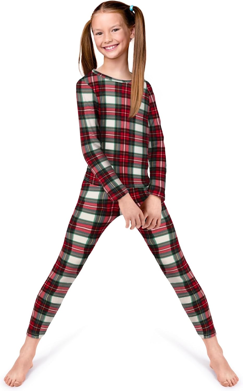Thermal Underwear for Kids, Girls Thermals Long Johns Underwear, Base Layer for Cold weather/skiing, White Plaid