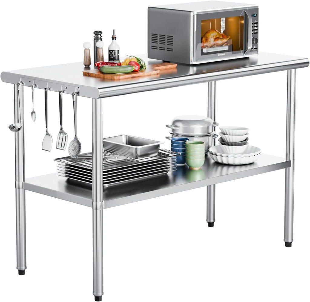 48'' x 24'' Stainless Steel Table for Prep & Work,Commercial Worktables & Workstations, NSF Heavy Duty Metal Table