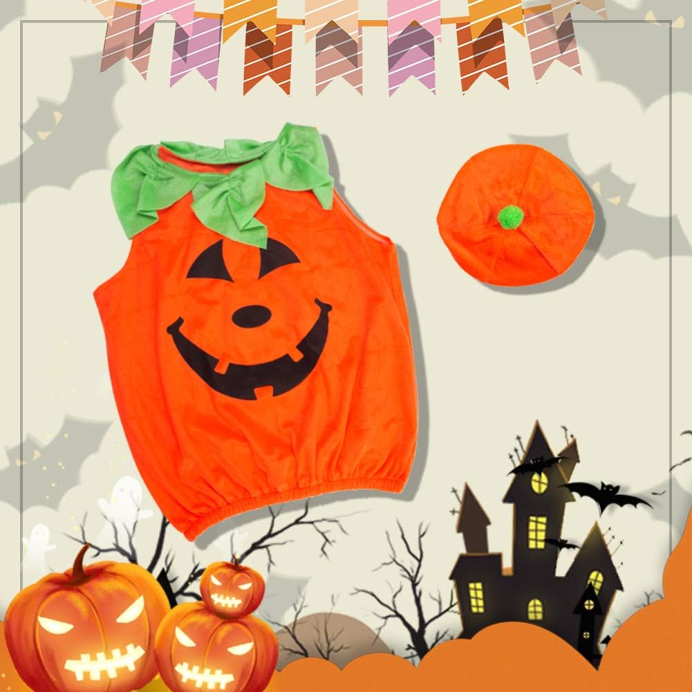 Halloween Pumpkin Costume Set, Infant Toddler Halloween Cosplay Cutie Plush Costume Party Favor with Baby Hat, Orange