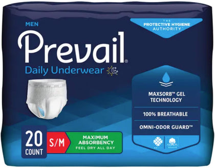 Prevail Protective Underwear, Adult Incontinence Underwear, Unisex, Maximum Absorbency, Size Small/Medium, 20 Count