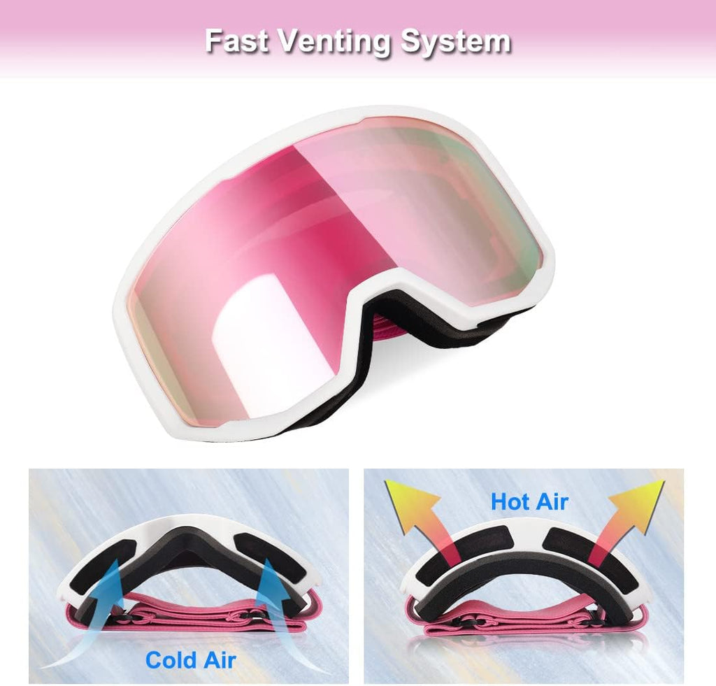Ski/Snowboard Goggles for Men Women, OTG Snow Goggles Anti Fog UV Protection