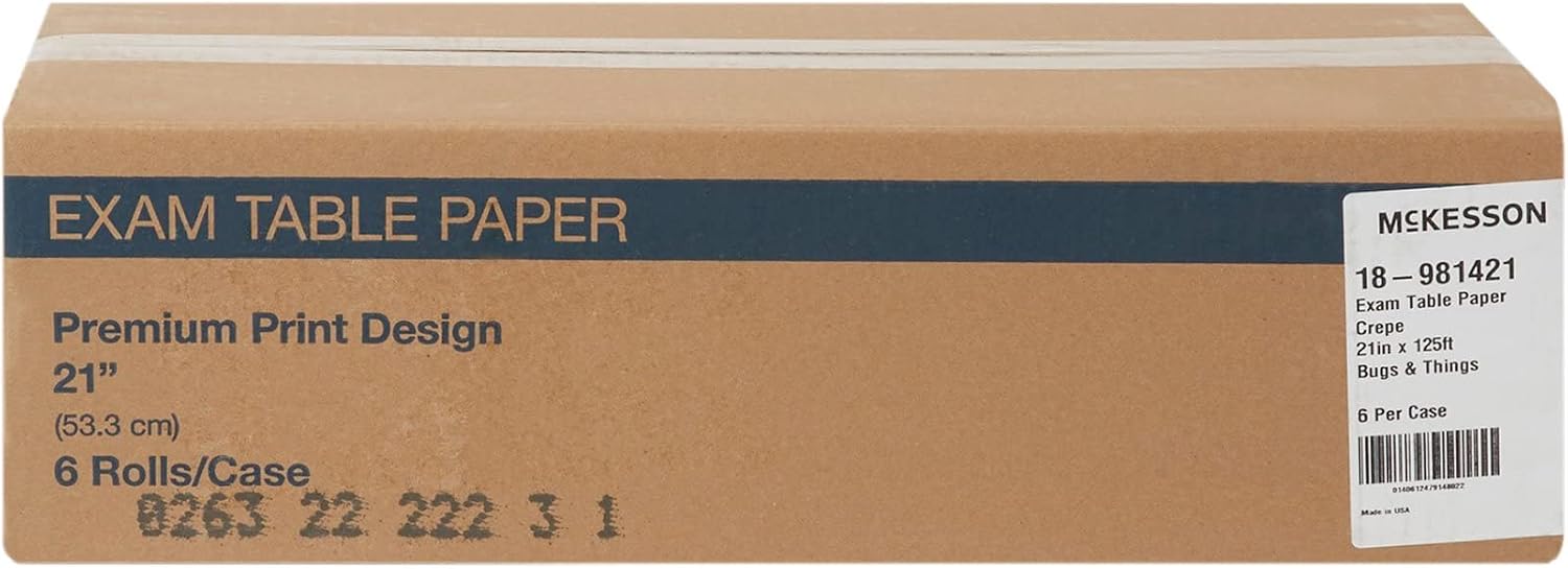 Exam Table Paper, Barrier Protection, White, 21 in x 125 ft, 6 ct | Crepe Pediatric Table Paper