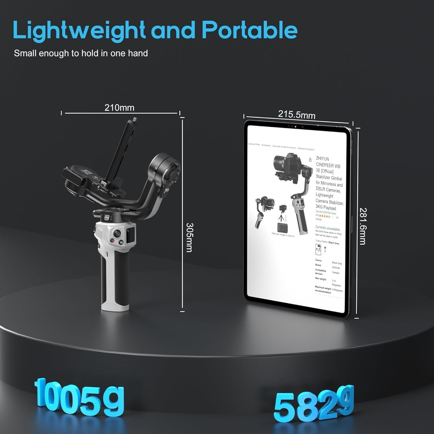 CINEPEER WEEBILL 3E 3-Axis Gimbal Stabilizer for Camera,Up to 6.6lbs | for Canon/Sony/Panasonic/Nikon Camera Payload