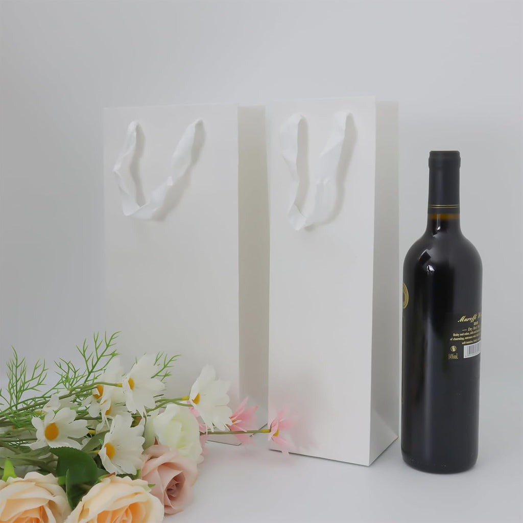 6Pcs White Wine Gift Bags for Single and Double Bottles Paper Bottle Bags with Handles for Champagne, Whiskey