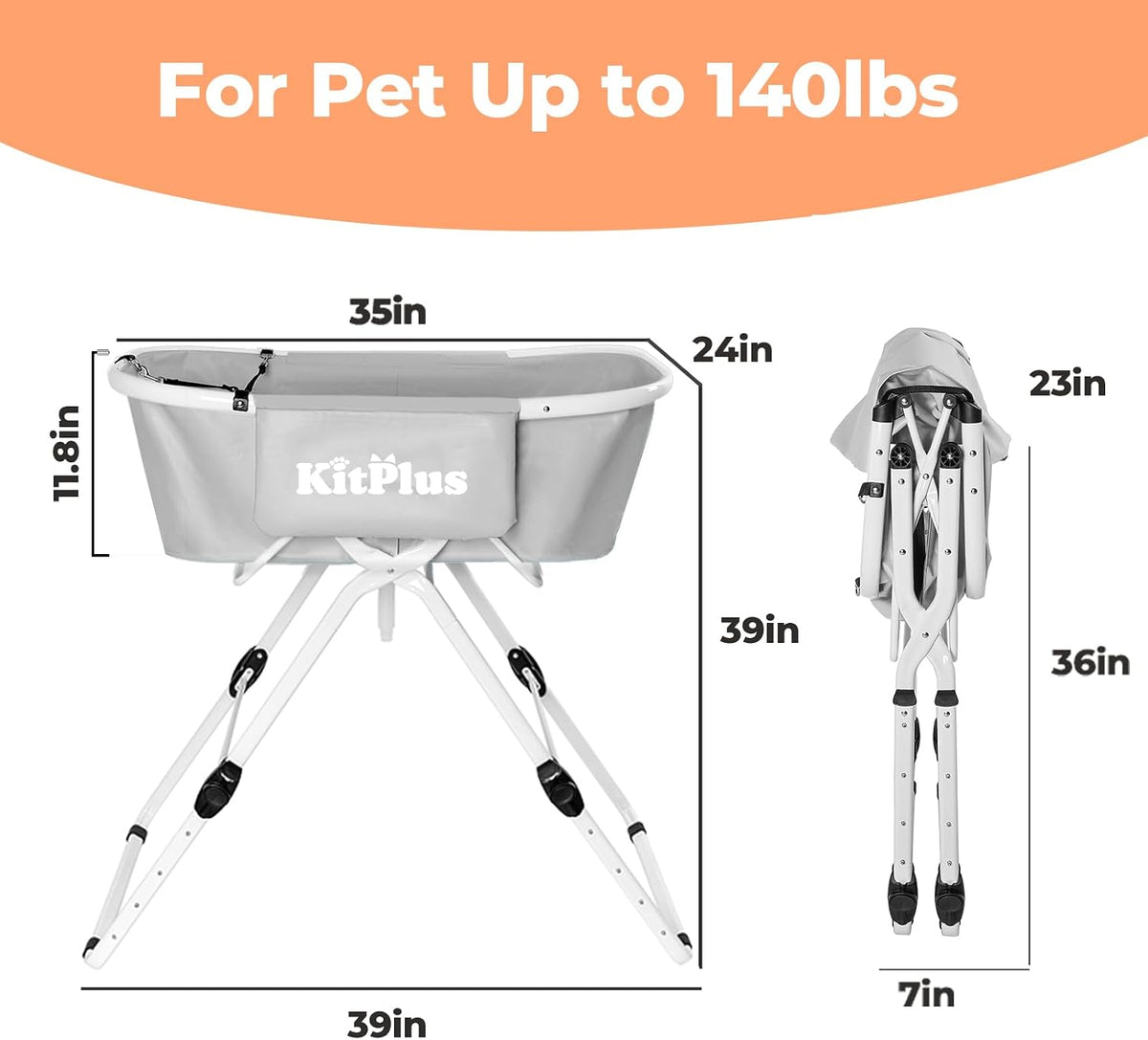 Portable Dog Bathtub, 5 Height Adjustable Dog Washing Station for Pet Shower and Grooming Foldable Bathing Tub with