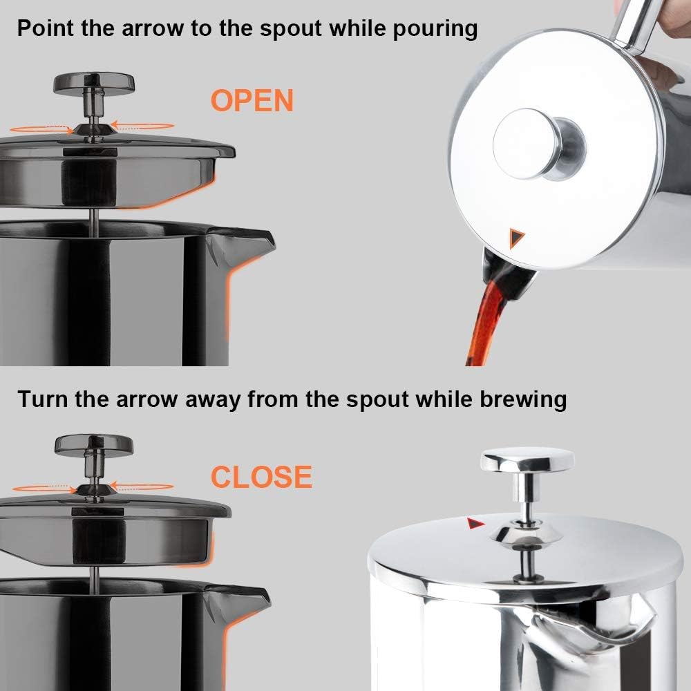 French Press Coffee Maker, 304 Grade Stainless Steel Insulated Coffee Press with 2 Extra Screens, 50oz (1.5 Litre)
