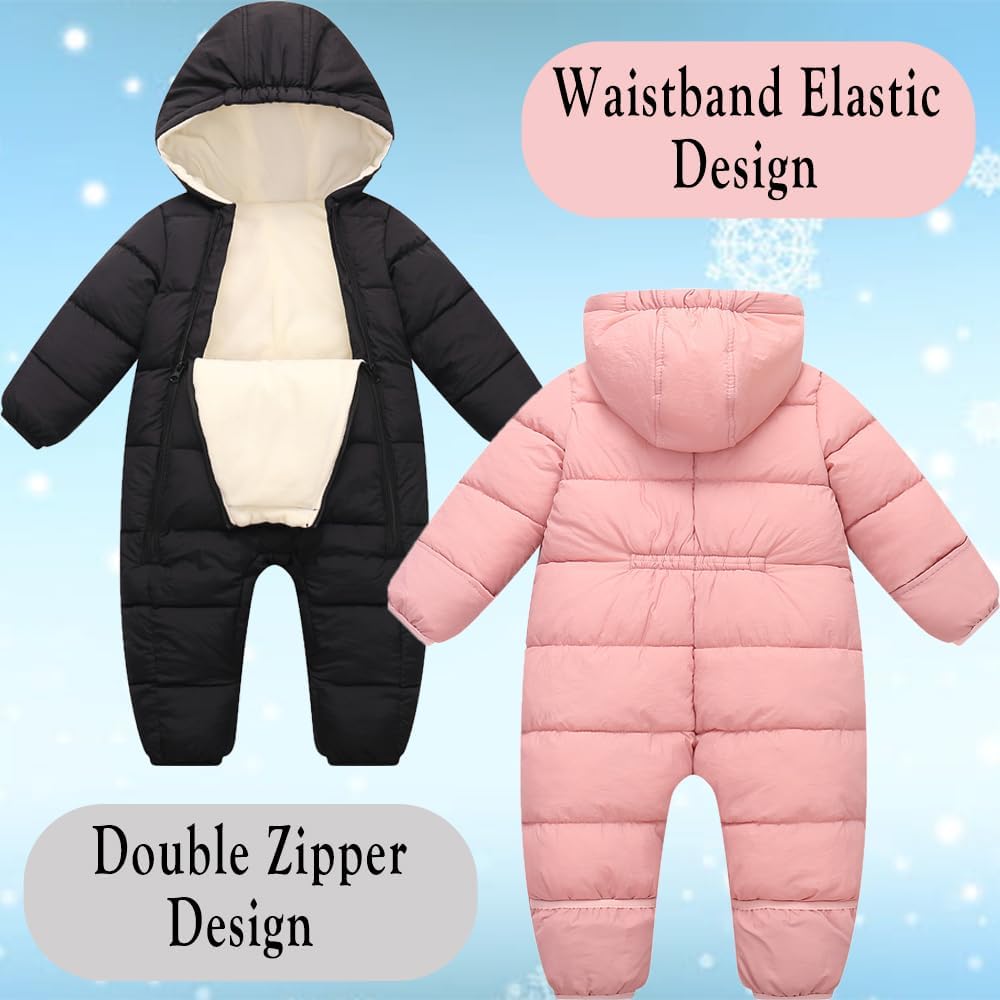Infant Toddler Snowsuit Cute Newborn Winter Coat Warm Hooded Jumpsuit for Boys Girls 0-24 Months