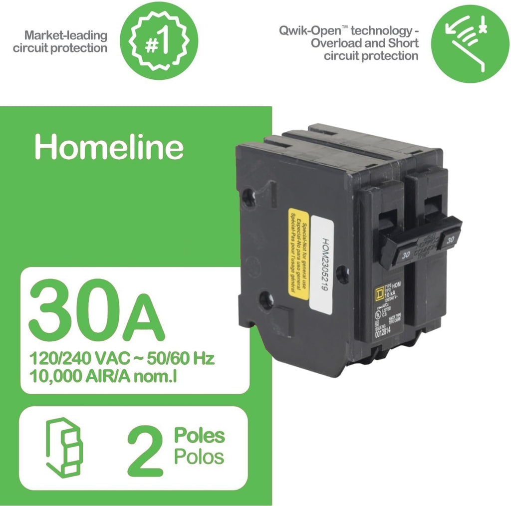 Square D HomeLine 30 amps Surge 2-Pole Circuit Breaker