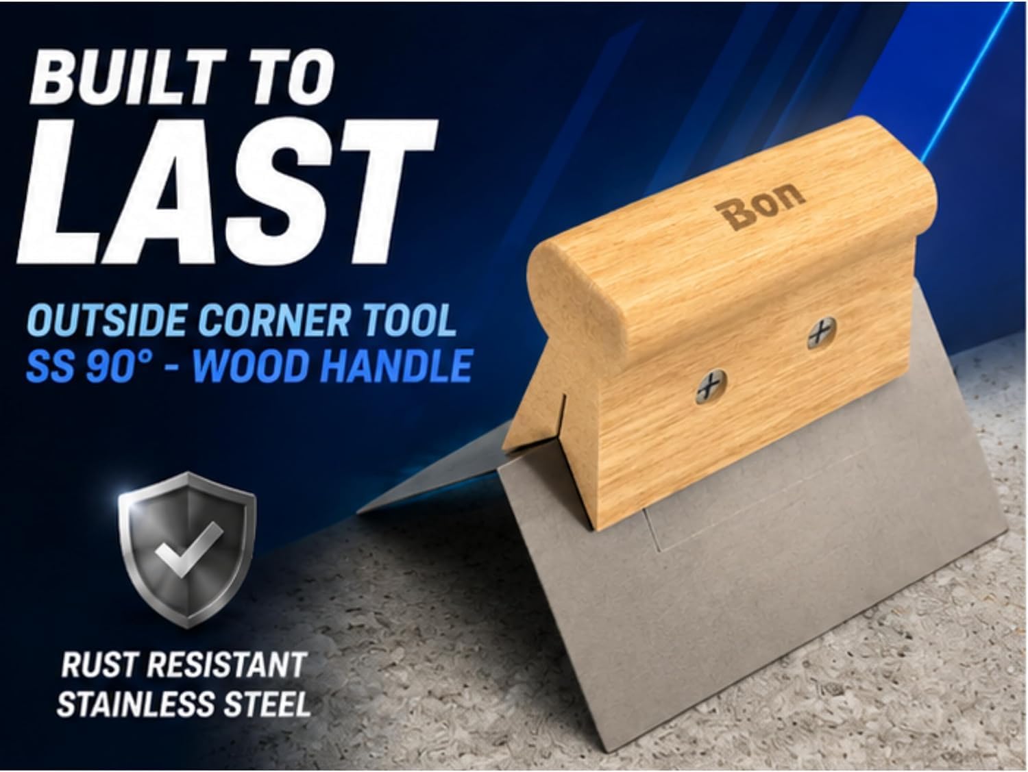 Outside Corner Tool Stainless Steel 1/8 Inch Blade with Durable Wood Handle | Clean Finishing on Drywall, Plaster