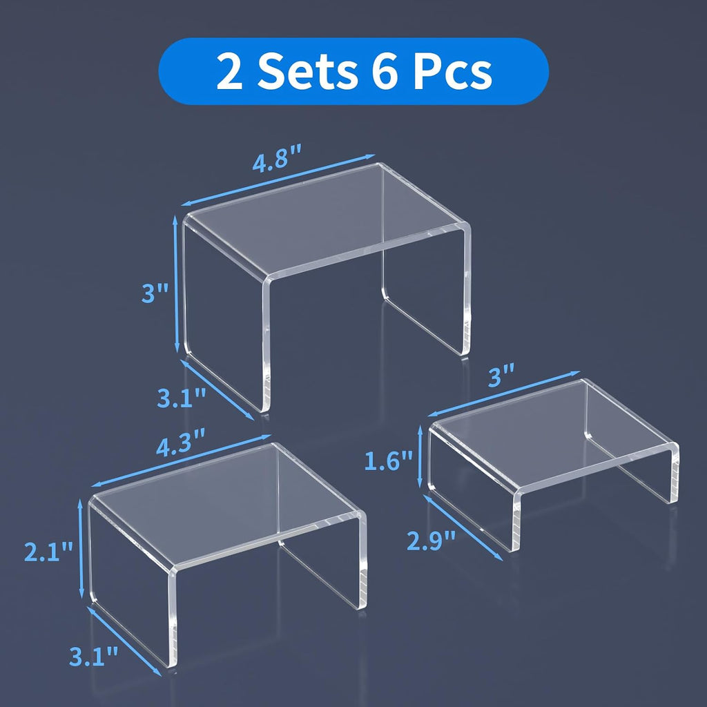 Acrylic Risers Display Stand 2 Set, Clear Display Risers Shelf,3x3x4 | Acrylic Risers Stand Shelves for Funko Pop