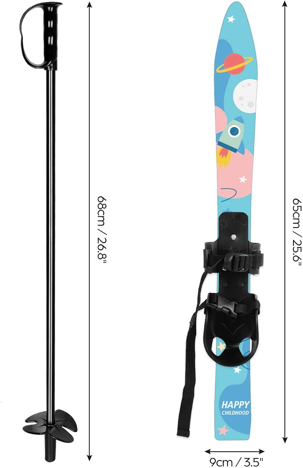 Kid's Beginner Snow Skis and Poles, Low-Resistant Ski Boards for Age 4 and Under, Lightweight, Sturdy and Safe