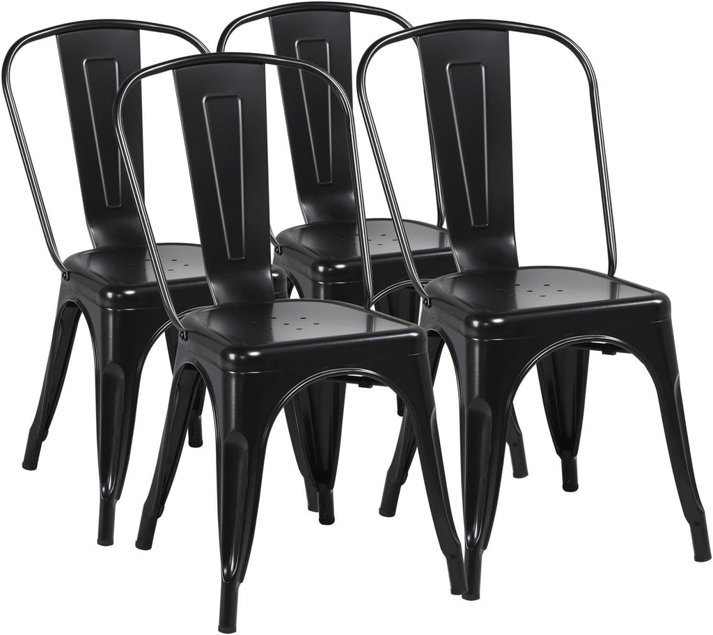 Metal Chairs Set of 4, Stackable Dining Chairs with Back, Black