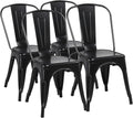 Metal Chairs Set of 4, Stackable Dining Chairs with Back, Black