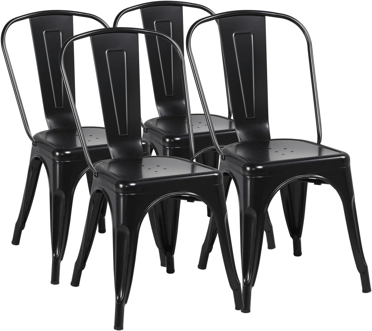Metal Chairs Set of 4, Stackable Dining Chairs with Back, Black