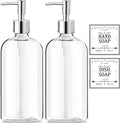 Clear Soap Dispenser with Rust Proof Pump, Waterproof Labels (2 Pack,16 Oz), Plastic Hand Soap Dish Soap Dispenser
