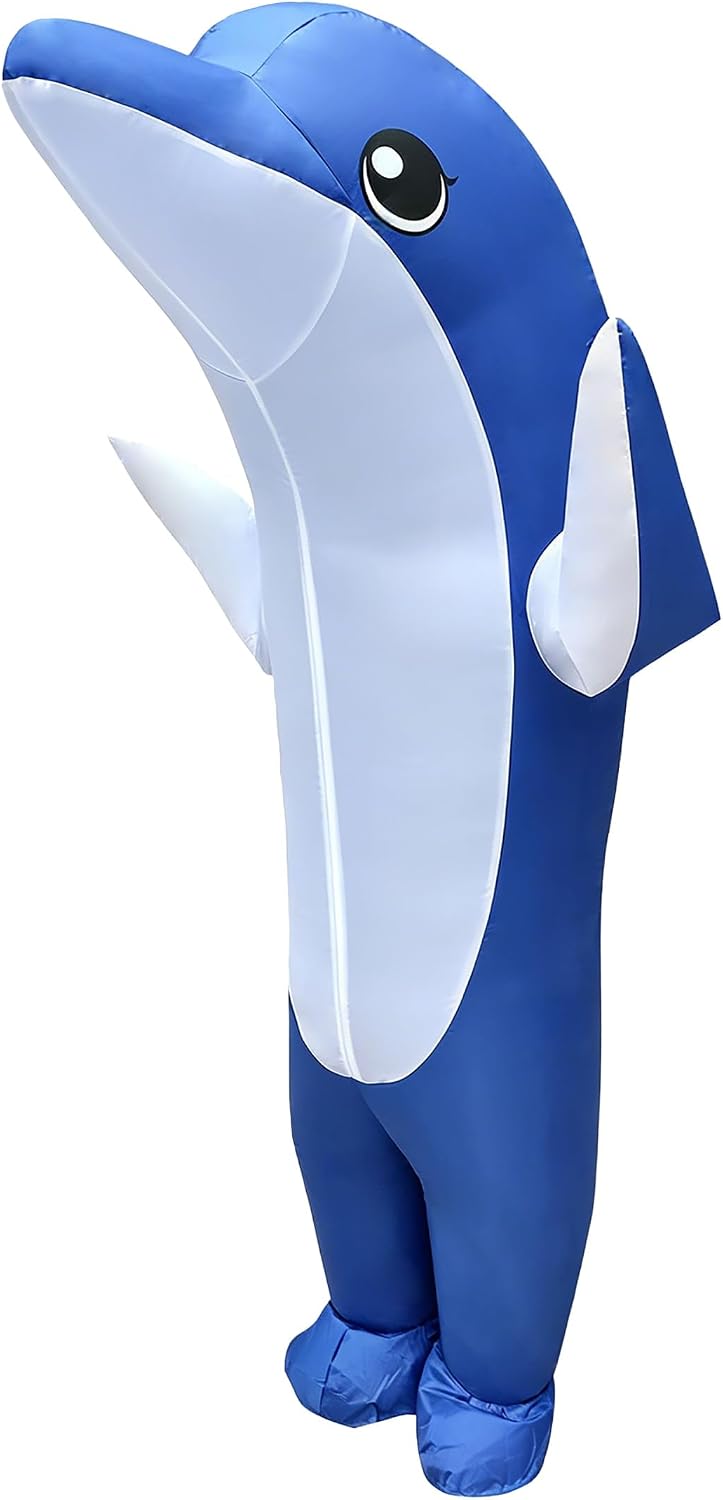 Unisex Adult Dolphin Inflatable Costume outfit Funny Blow Up Animal Suit for Halloween Cosplay Christmas Parties
