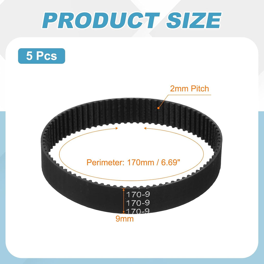 MECCANIXITY 170mm GT-2 Timing Belt 9mm Width 2mm Pitch Black 5pcs