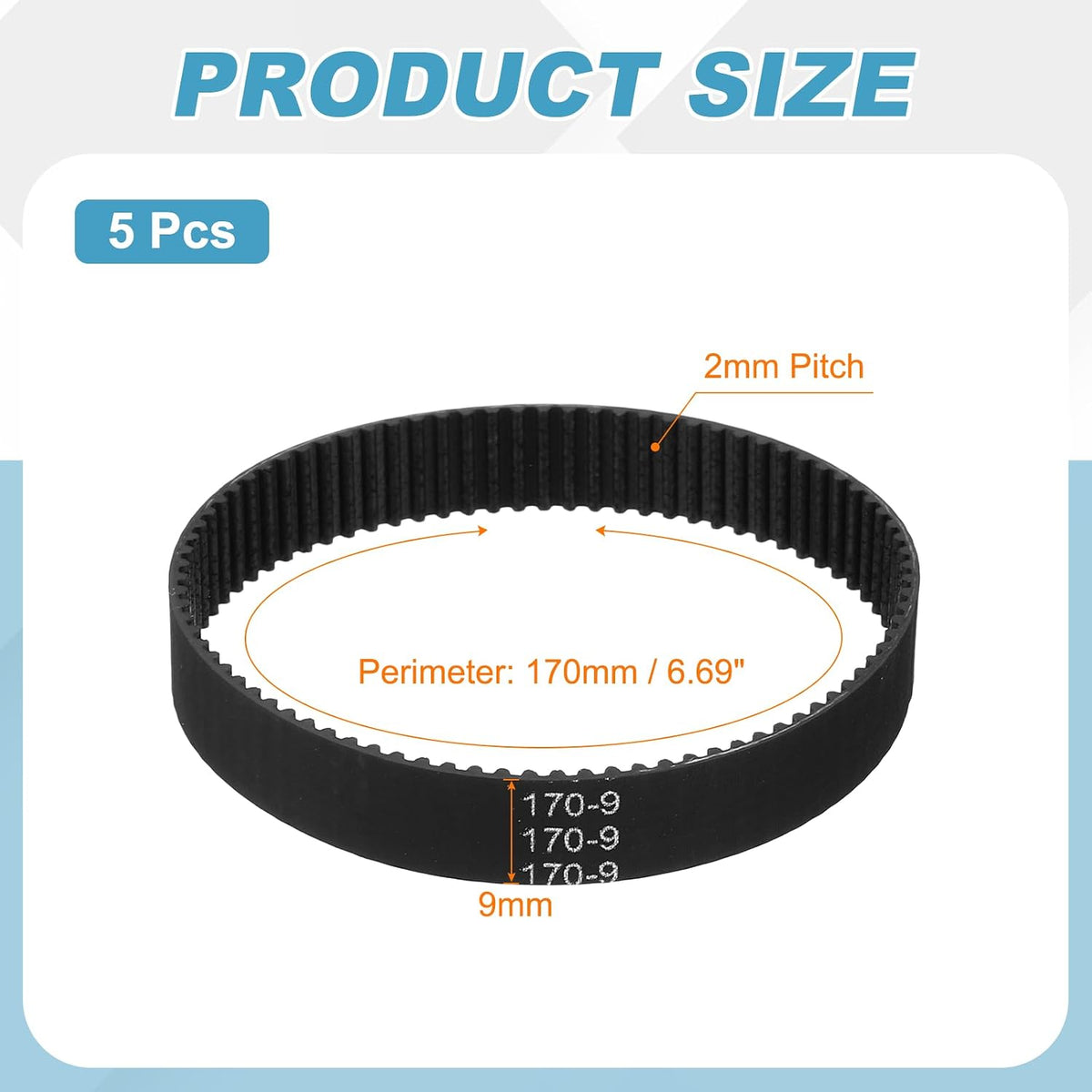 MECCANIXITY 170mm GT-2 Timing Belt 9mm Width 2mm Pitch Black 5pcs