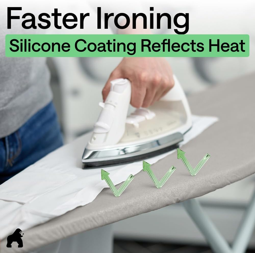 Ironing Board Cover, Silicone Coating, 400°F Scorch and Stain Resistant with Thick Padding, Fits Over Standard Size