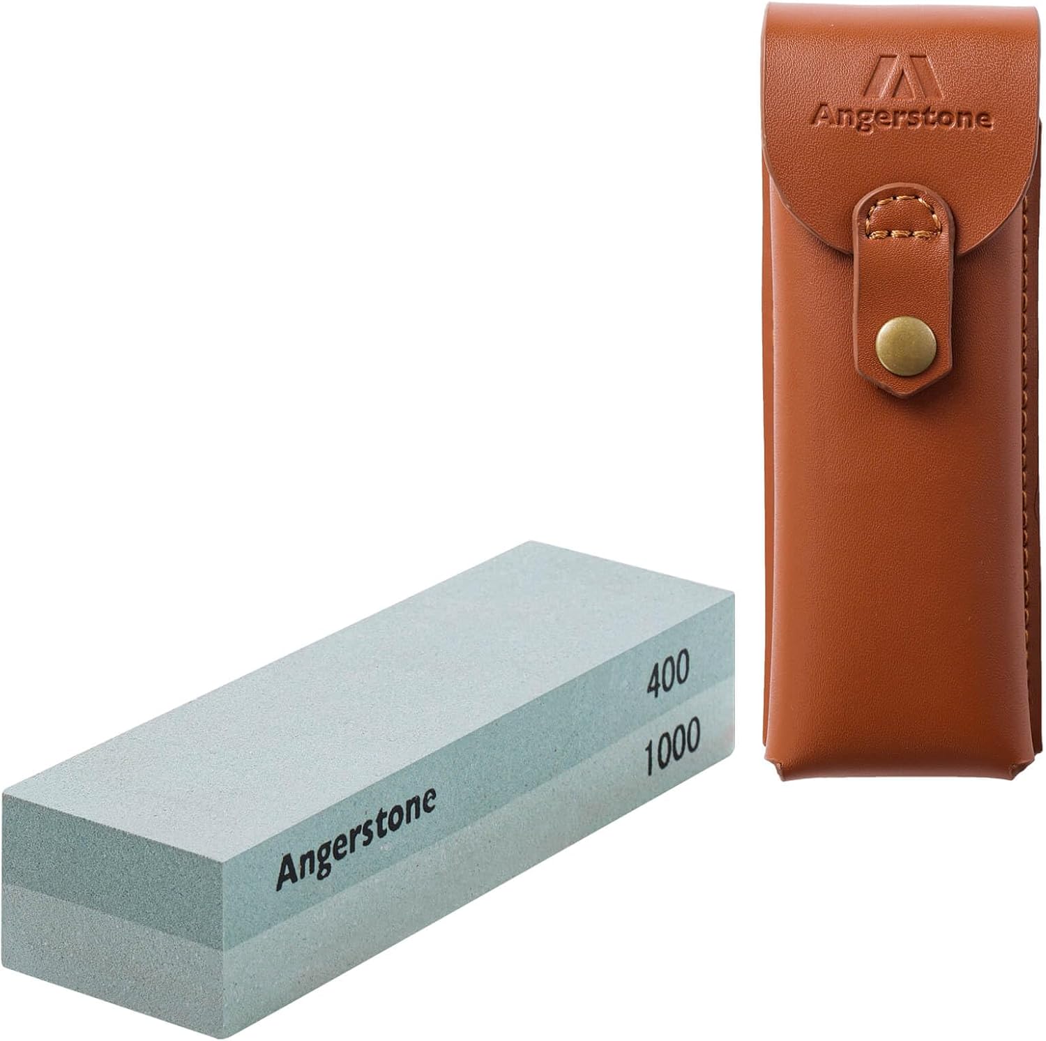 Pocket Sharpening Stone, 400/1000 Grit Whetstone Knife Sharpener | For Hunting, Pocket and Camp Knives. Cowhide Pouch